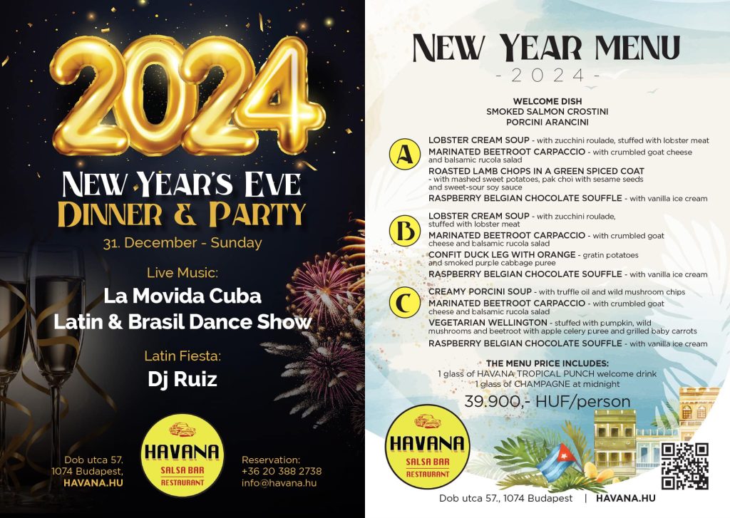 New Year's Eve Dinner and Party in Havana Salsa Bar Budapest